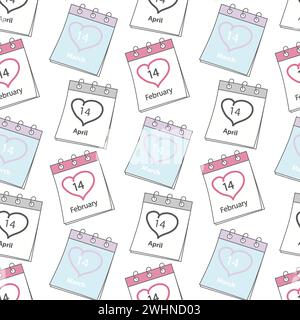 Seamless pattern of calendar pages with 14 February, 14 March and 14 April date. Backdrop concept. Isolate. EPS. Vector for wallpaper, wrapping or web, poster, banner, brochures or cards, price, label Stock Vector