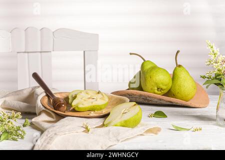 Tasty pears with honey and nuts Stock Photo