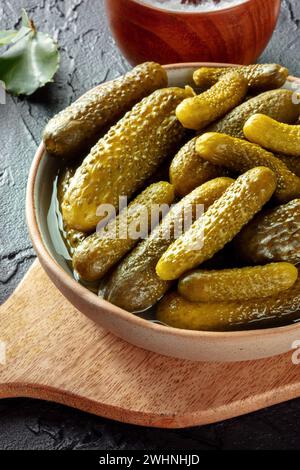 Pickled cucumbers. Fermented food. Homemade canned gherkins on Stock Photo