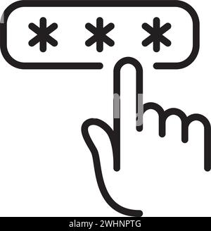 Finger tapping on dialog box with password hidden behind asterisks. Pixel perfect icon Stock Vector