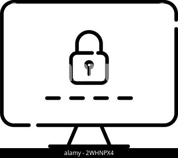 Computer monitor, lock and password. Pixel perfect icon Stock Vector