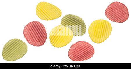 Mix of vegetable chips isolated on white background Stock Photo