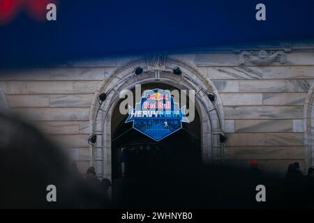 Minneapolis, Minnesota, USA. 10th Feb, 2024. The main event sign at Red Bull Heavy Metal on the steps of the Minnesota State Capitol Building in St. Paul, MN on February 10th, 2024. (Credit Image: © Steven Garcia/ZUMA Press Wire) EDITORIAL USAGE ONLY! Not for Commercial USAGE! Stock Photo