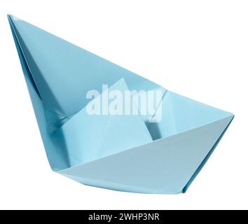 Blue paper boat on a white isolated background Stock Photo
