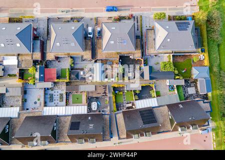 Dutch Suburban area with modern family houses, newly build moder Stock Photo