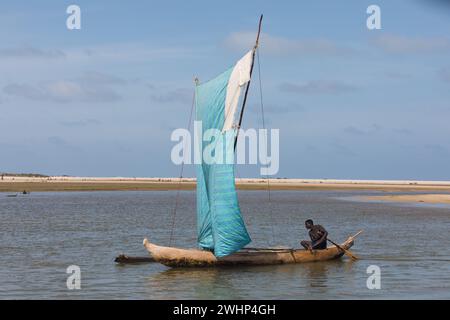 A fisherman sails back from the sea Morondava, Madagascar Stock Photo