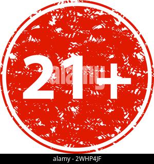 Age limit 21 rubber stamp, twenty one text, restricted and ban for contents in social media, attention mark scratched, access and forbidden, restrict Stock Vector