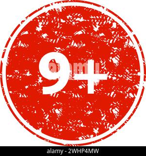 Age limit 9 for kids content rubber stamp. Vector of prohibition and allowed for kids toy or movie, button 9 restriction, illustration of limit conten Stock Vector