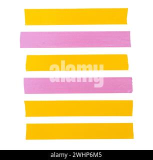 Top view set of yellow and pink adhesive vinyl or cloth tape stripes is isolated on white background with clipping path. Stock Photo