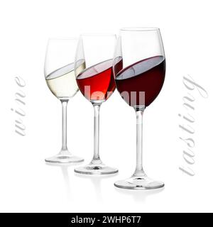 Red, rose and white wine in glass, isolated Stock Photo