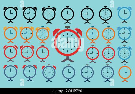 Alarm clock icon set, flat vector illustration. Stock Vector