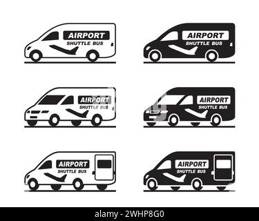 Airport shuttle bus in different view – vector illustration Stock Vector