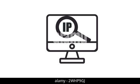 Computer IP Icon. Vector black and white editable flat illustration of a computer and an IP icon Stock Vector
