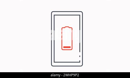 Low Battery Mobile Icon. Vector flat isolated illustration of a Smartphone Device with a Low Battery Icon. Stock Vector