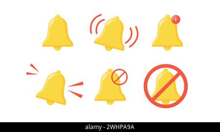 Notification ring icon. Set of notification bells. Vector isolated flat illustration Stock Vector