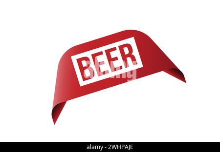 Beer red ribbon label banner. Open available now sign or Beer tag. Stock Vector