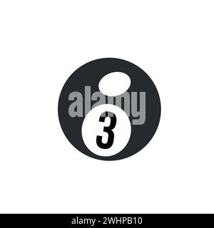 billiard ball 3 black icon in vector flat illustration. Stock Vector