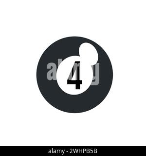 billiard ball 4 black icon in vector flat illustration. Stock Vector
