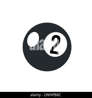 billiard ball 2 black icon in vector flat illustration. Stock Vector