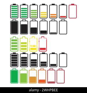 battery icon set in flat style with background. Stock Vector