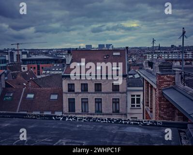 Brussels, Belgium. 02-09-2024. Abstract landscape of the city of Brussels. Cloudy weather in the middle of winter Stock Photo