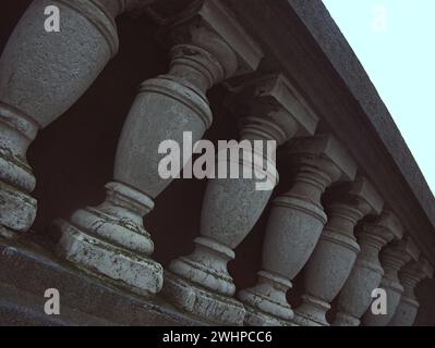 Brussels, Belgium. 02/09/2024. Abstract landscape of the city of Brussels. Architecture made of stone. Stone columns. Cloudy weather Stock Photo