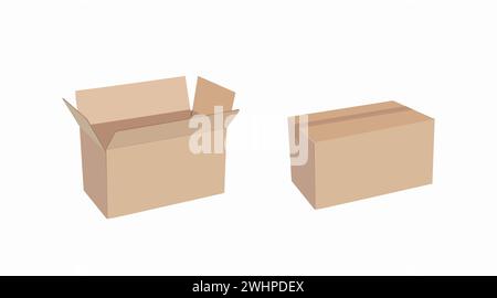 Vector Isolated Set of Carton Boxes, Opened and Closed Stock Vector