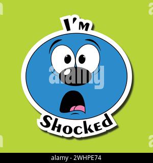 Funny face sticker. Emoticon with a shocked face. Expression of shock, surprise. Inscription: I'm shocked Stock Vector