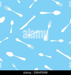 Vector Blue Illustration Cutlery Seamless Pattern or Background Stock Vector