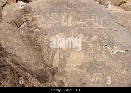 Rock inscriptions on Sehel Island, Aswan, Egypt, Stock Photo