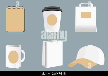 Vector packaging and souvenir set. Blank business corporate identity templates or gifts. Promotional Mock up. Stock Vector