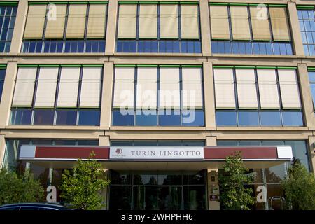 TURIN, ITALY - 13 SEP 2019: Entrance of a hotel in the former Fiat car factory Lingotto in Turin Stock Photo