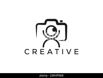 Minimalist camera and man logo design vector template. Creative modern photoshoot logo Stock Vector