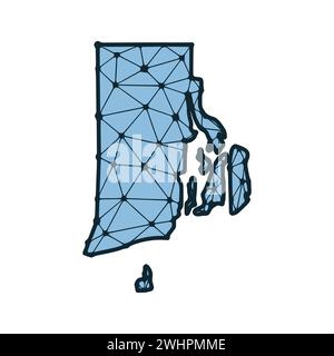 Rhode Island state map polygonal illustration made of lines and dots, isolated on white background. US state low poly design Stock Photo