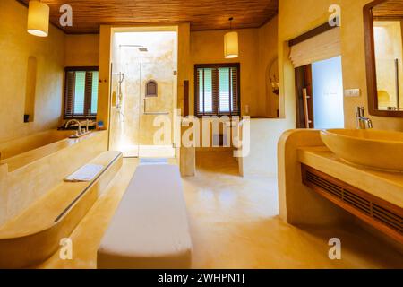 Bathroom Interior of a modern house with a swimming pool, modern pool ...