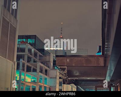 Brussels, Belgium. 5-02-2024. Abstract city landscape. Night Brussels. Skyscraper and high-rise buildings. Streets of Belgium Stock Photo