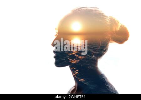 Woman mindset and mind psychology concept. Mental health and brain Stock Photo