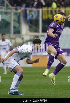 Firenze, Italia. 11th Feb, 2024. Foto Marco Bucco/LaPresse 11 Febbraio 2024 - Firenze, Italia Sport, Calcio Fiorentina vs Frosinone - Campionato italiano di calcio Serie A TIM 2023/2024 - Stadio Artemio Franchi. Nella foto: Andrea Belotti contrastato da Ilario Monterisi Photo Marco Bucco/LaPresse February 11, 2023 - Florence, Italy Sport, Soccer Fiorentina vs Frosinone - Italian Serie A Football Championship 2023/2024 - Artemio Franchi Stadium. In the photo: Andrea Belotti challenges Ilario Monterisi Credit: LaPresse/Alamy Live News Stock Photo