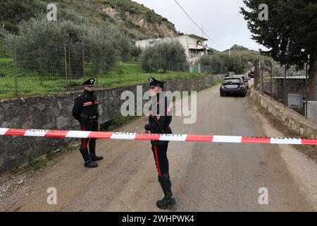 Altavilla Milicia ( Palermo) 11 Febbraio 2024  Triplice omicidio ad Altavilla Milicia - uomo uccide la moglie e i due figli  nella foto il luogo della strage dove il marito ha ucciso la moglie e due figli di 5 e 16 anni una delle figlie è riuscita a mettersi in salvo Stock Photo