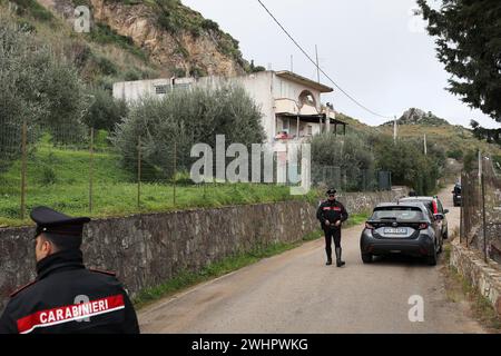 Altavilla Milicia ( Palermo) 11 Febbraio 2024  Triplice omicidio ad Altavilla Milicia - uomo uccide la moglie e i due figli  nella foto il luogo della strage dove il marito ha ucciso la moglie e due figli di 5 e 16 anni una delle figlie è riuscita a mettersi in salvo Stock Photo