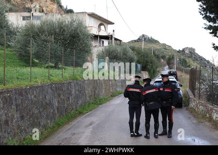 Altavilla Milicia ( Palermo) 11 Febbraio 2024  Triplice omicidio ad Altavilla Milicia - uomo uccide la moglie e i due figli  nella foto il luogo della strage dove il marito ha ucciso la moglie e due figli di 5 e 16 anni una delle figlie è riuscita a mettersi in salvo Stock Photo