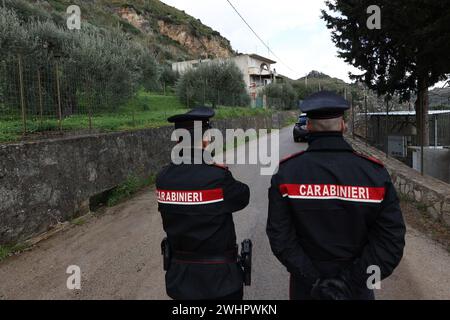 Altavilla Milicia ( Palermo) 11 Febbraio 2024  Triplice omicidio ad Altavilla Milicia - uomo uccide la moglie e i due figli  nella foto il luogo della strage dove il marito ha ucciso la moglie e due figli di 5 e 16 anni una delle figlie è riuscita a mettersi in salvo Stock Photo