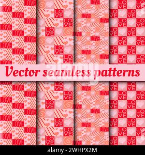 Collection of vector seamless patterns for Valentine's Day. Love hearts icons. Good choice for clothing prints, greeting cards, holidays, wrapping pap Stock Vector