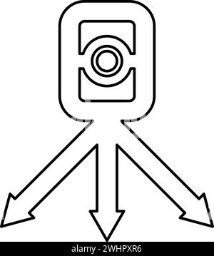Theodolite survey equipment for measurements on tripod geodetic device tacheometer research level instrument geodesy tool contour outline line icon Stock Vector