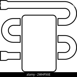 Heated towel rail with towel dryer bathroom equipment contour outline line icon black color vector illustration image thin flat style simple Stock Vector