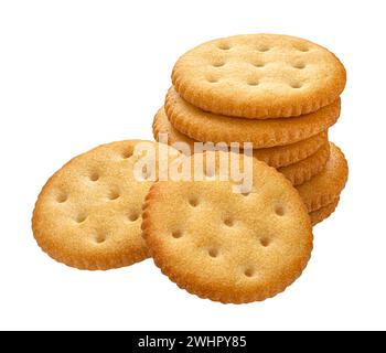 Round cracker isolated on white background , full depth of field Stock Photo