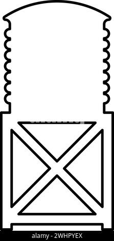 Water tower tank storage industrial construction contour outline line icon black color vector illustration image thin flat style simple Stock Vector