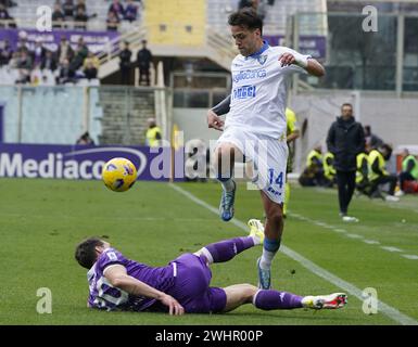 Firenze, Italia. 11th Feb, 2024. Foto Marco Bucco/LaPresse 11 Febbraio 2024 - Firenze, Italia Sport, Calcio Fiorentina vs Frosinone - Campionato italiano di calcio Serie A TIM 2023/2024 - Stadio Artemio Franchi. Nella foto: Francesco Gelli contrastato da Andrea Belotti Photo Marco Bucco/LaPresse February 11, 2023 - Florence, Italy Sport, Soccer Fiorentina vs Frosinone - Italian Serie A Football Championship 2023/2024 - Artemio Franchi Stadium. In the photo: Francesco Gelli challenges Andrea Belotti Credit: LaPresse/Alamy Live News Stock Photo