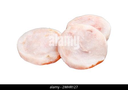 Fish cutlets from minced cod. Isolated on white background. Top view Stock Photo