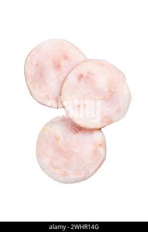 Fish cutlets from minced cod. Isolated on white background. Top view Stock Photo